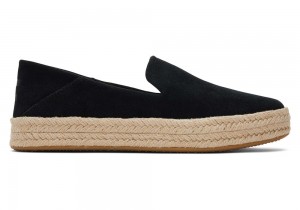 Toms Carolina Semsket Skinn Espadrille Svarte | 0841LQJOU