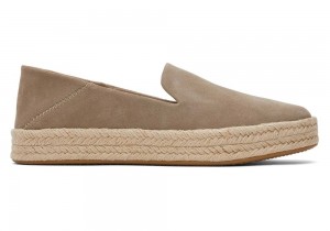 Toms Carolina Taupe Semsket Skinn Espadrille Sølv | 1362KREDM