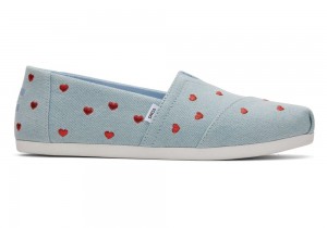 Toms Denim Embroidered Hearts Espadrille Blå | 1437OSLQM