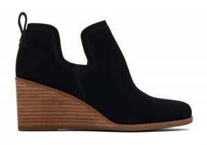 Toms Kallie Semsket Skinn Wedge Brede Bredde Støvler Svarte | 7523HQXGD