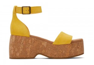 Toms Laila Semsket Skinn Platform Cork Platåsandaler Gul | 8150MIBAR