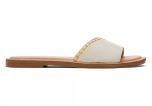 Toms Shea Lær Badesandaler Sandaler Hvite Rosa | 6453LQUPS