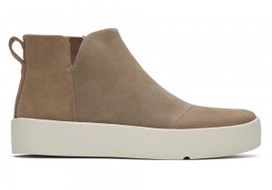 Toms Verona Mid Taupe Semsket Skinn Platform Sneakers Sølv | 5694GANOY