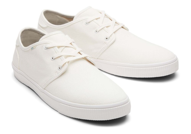 Toms Carlo White Canvas Blonder-Up Sneakers Hvite | 4175OZEGS