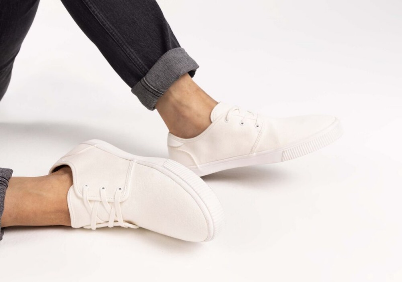 Toms Carlo White Canvas Blonder-Up Sneakers Hvite | 4175OZEGS