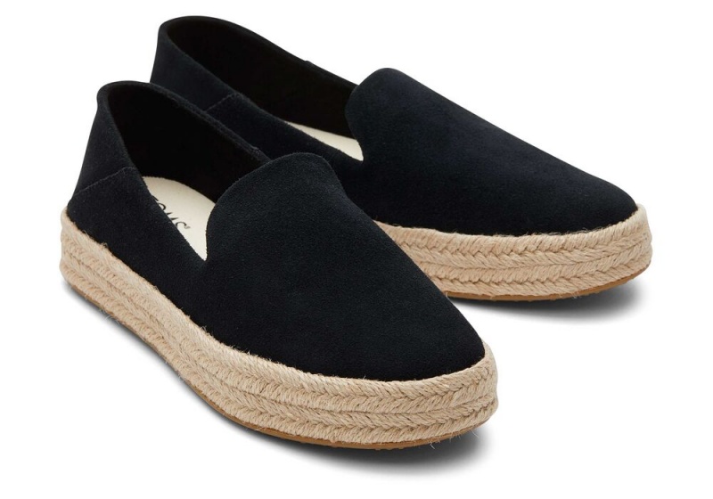 Toms Carolina Semsket Skinn Espadrille Svarte | 0841LQJOU