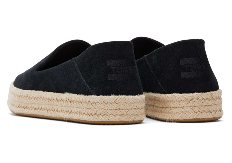 Toms Carolina Semsket Skinn Espadrille Svarte | 0841LQJOU