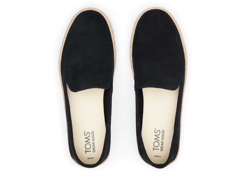 Toms Carolina Semsket Skinn Espadrille Svarte | 0841LQJOU