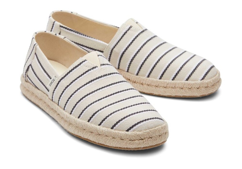 Toms Cream Woven Stripes Rope 2.0 Espadrille Svarte | 8753ZLJOU