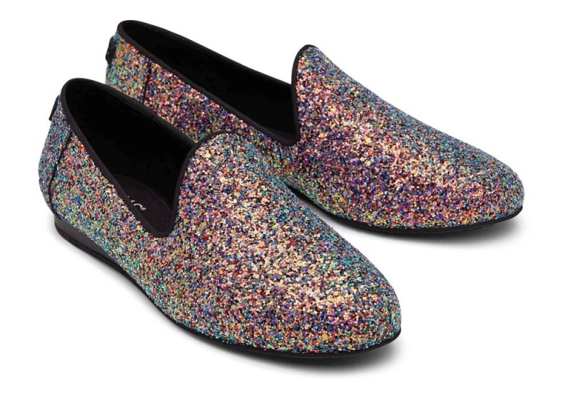 Toms Darcy Chunky Glitter Flate Sko Svarte | 4297VXYUK