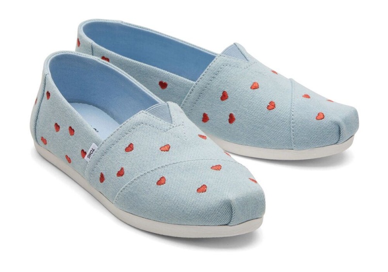 Toms Denim Embroidered Hearts Espadrille Blå | 1437OSLQM