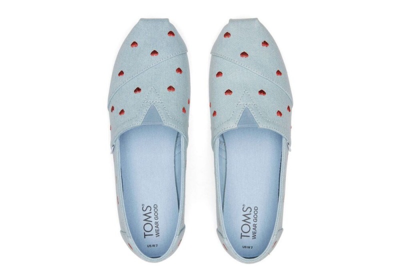 Toms Denim Embroidered Hearts Espadrille Blå | 1437OSLQM