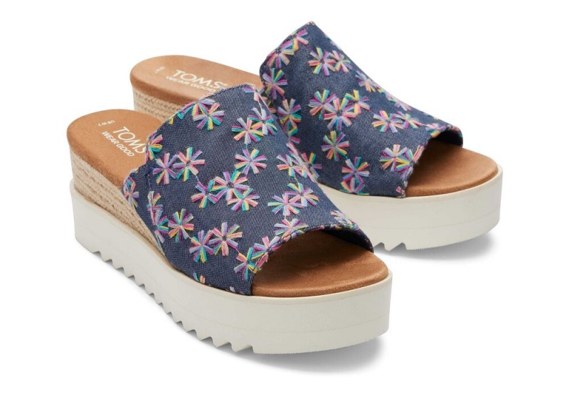 Toms Diana Mule Embroidered Floral Sandaler Marineblå | 5781KEHGF