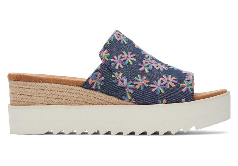 Toms Diana Mule Embroidered Floral Sandaler Marineblå | 5781KEHGF