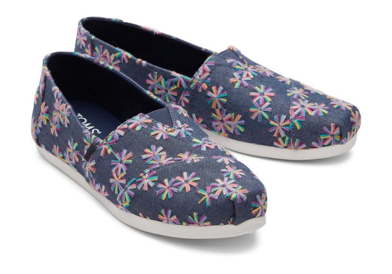 Toms Embroidered Floral Espadrille Marineblå | 7614YJKNO