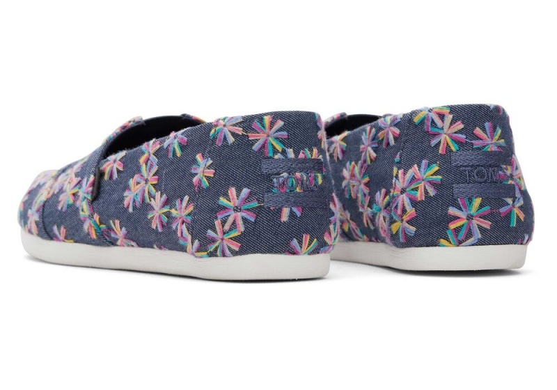 Toms Embroidered Floral Espadrille Marineblå | 7614YJKNO