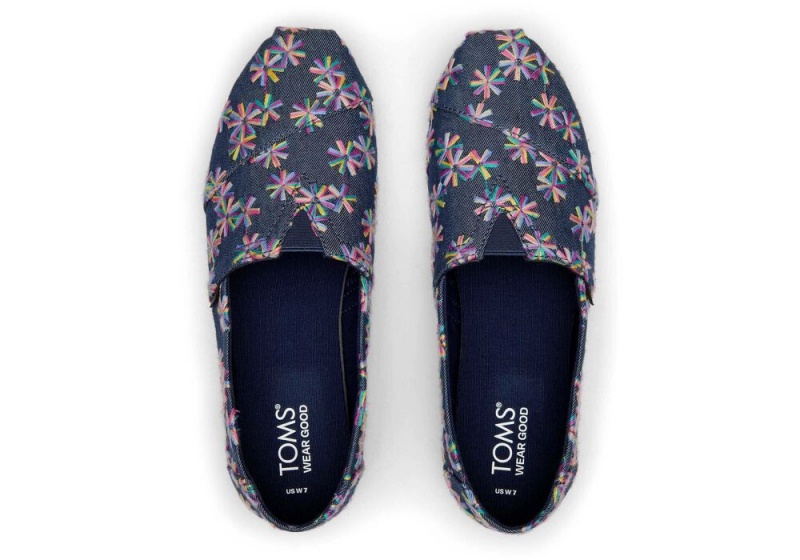 Toms Embroidered Floral Espadrille Marineblå | 7614YJKNO