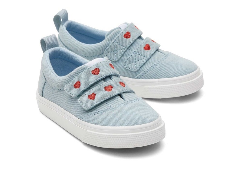 Toms Fenix Denim Hearts Double Reima Toddler Sneakers Blå | 5237OPNLG