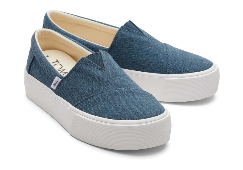 Toms Fenix Platform Canvas Slip On Joggesko Mørke Indigo | 8409MNZHK