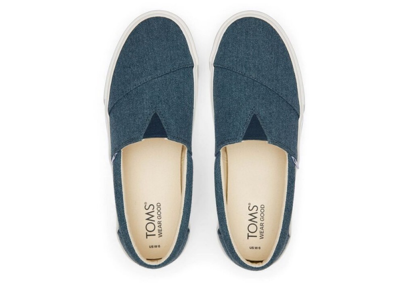 Toms Fenix Platform Canvas Slip On Joggesko Mørke Indigo | 8409MNZHK