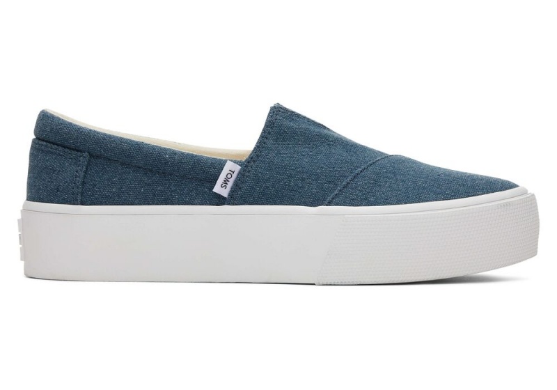 Toms Fenix Platform Canvas Slip On Joggesko Mørke Indigo | 8409MNZHK