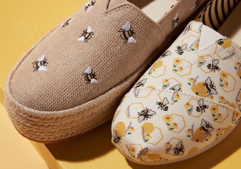 Toms Floral Honeycomb Bees Espadrille Gul | 8576RBAEM