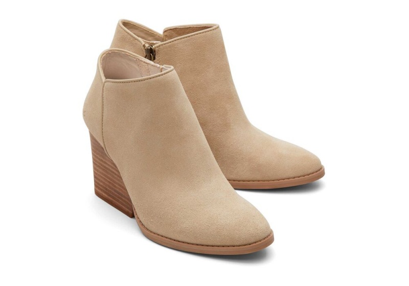 Toms Hadley Semsket Skinn Hælene Støvler Beige | 2394ZSTQR