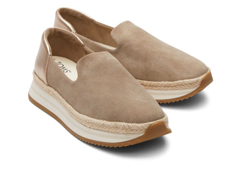 Toms Jocelyn Taupe Metallic Semsket Skinn Espadrille Sølv | 4936TYIPZ