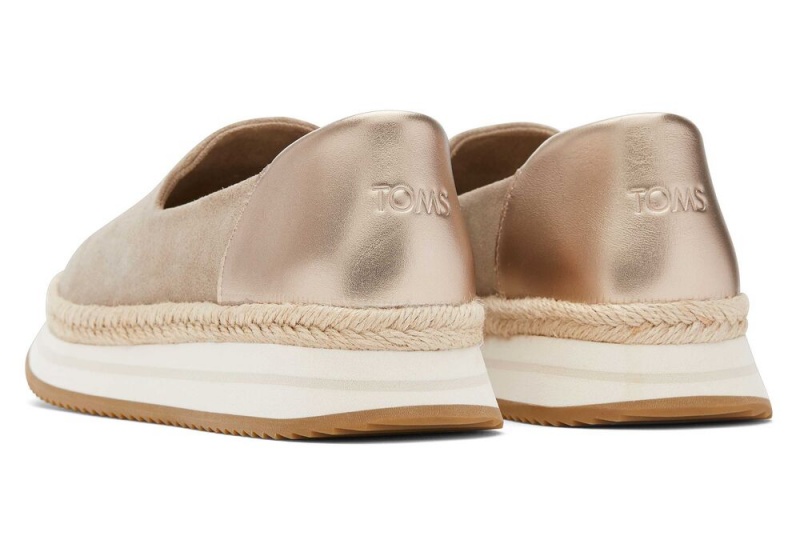 Toms Jocelyn Taupe Metallic Semsket Skinn Espadrille Sølv | 4936TYIPZ