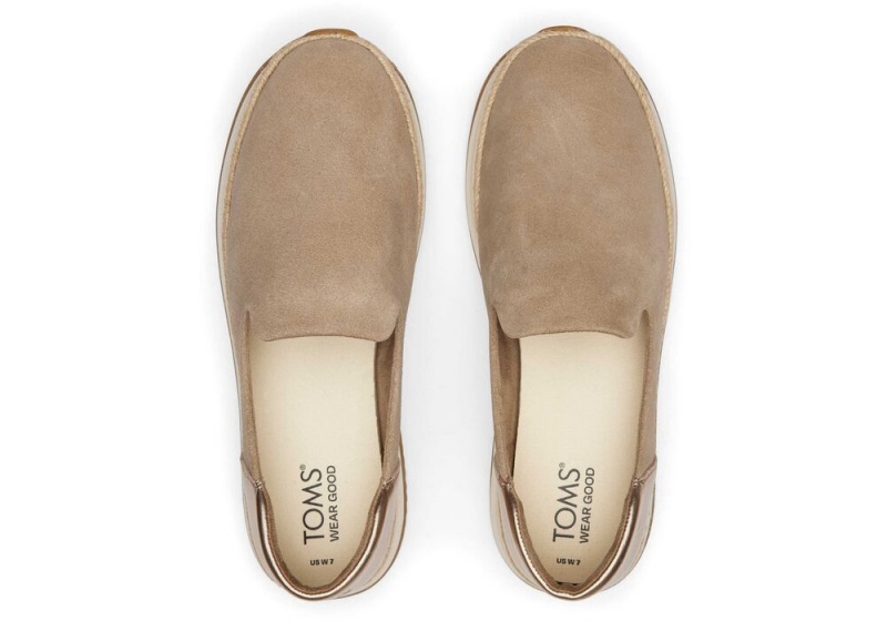 Toms Jocelyn Taupe Metallic Semsket Skinn Espadrille Sølv | 4936TYIPZ