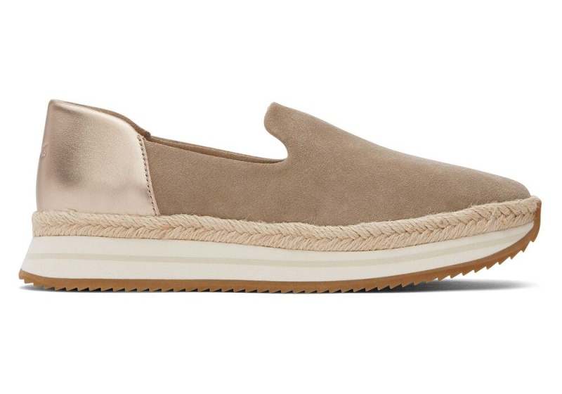 Toms Jocelyn Taupe Metallic Semsket Skinn Espadrille Sølv | 4936TYIPZ