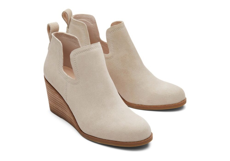 Toms Kallie Beige Semsket Skinn Wedge Støvler Beige | 7918CPGMZ