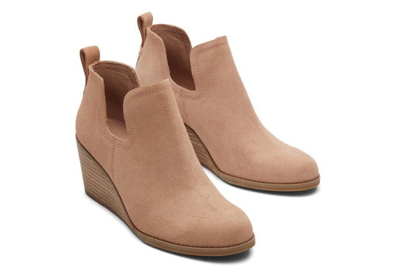 Toms Kallie Semsket Skinn Wedge Støvler Brune | 2945ZUPHC