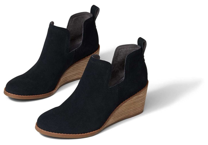 Toms Kallie Semsket Skinn Wedge Støvler Svarte | 0589IVODY