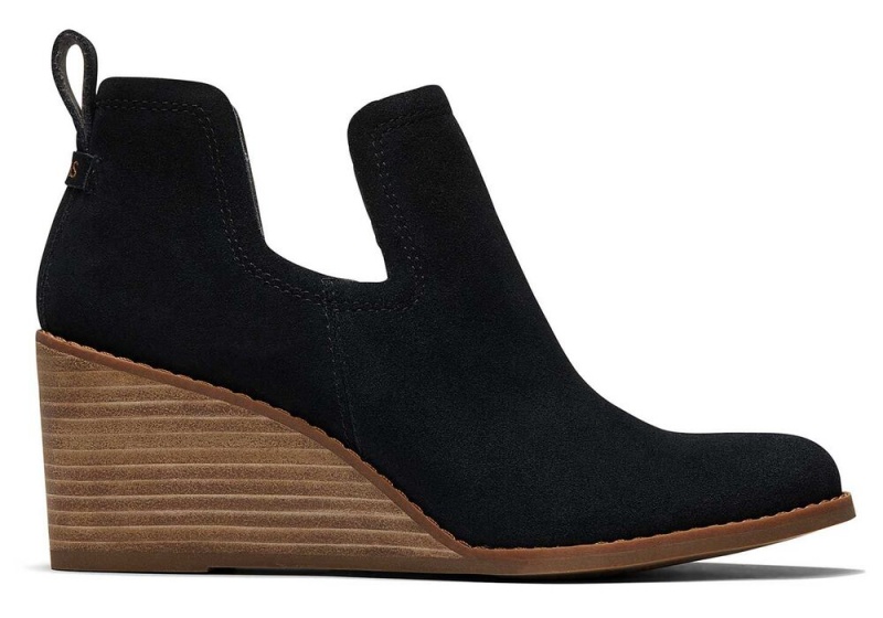 Toms Kallie Semsket Skinn Wedge Støvler Svarte | 0589IVODY