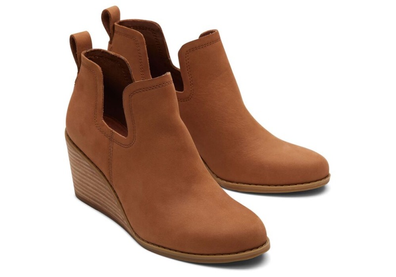 Toms Kallie Tan Lær Wedge Støvler Brune | 5364ZGFLM