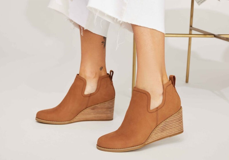 Toms Kallie Tan Lær Wedge Støvler Brune | 5364ZGFLM