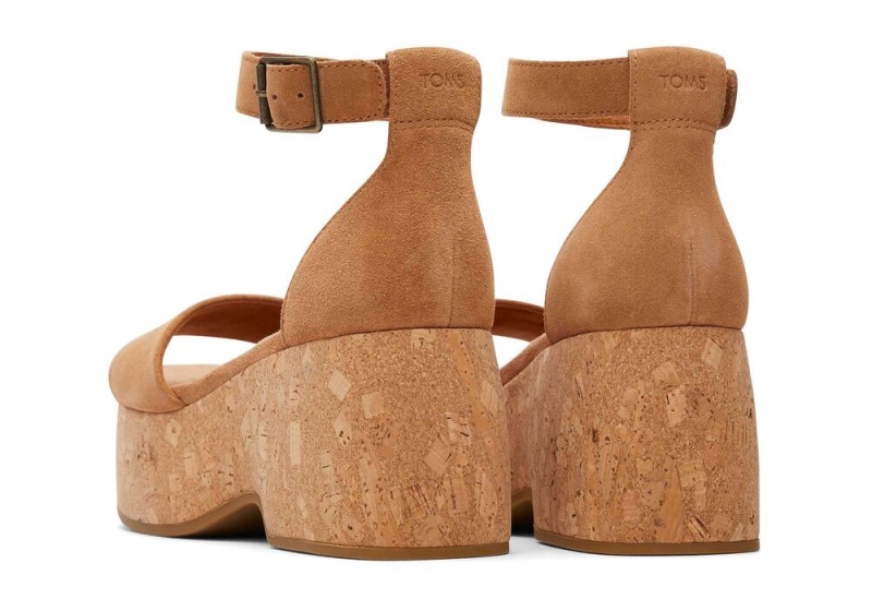 Toms Laila Tan Semsket Skinn Platform Cork Platåsandaler Brune | 3250GVRWC