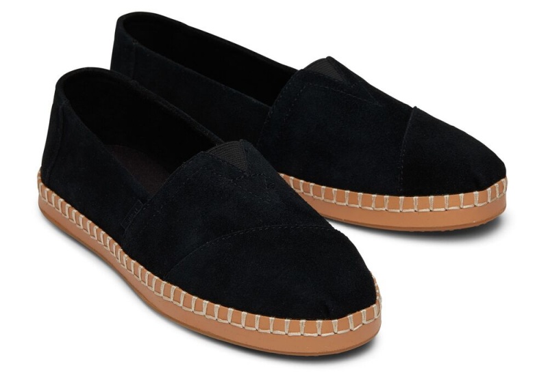 Toms Semsket Skinn Lær Wrap Espadrille Svarte | 4398ZRSWN