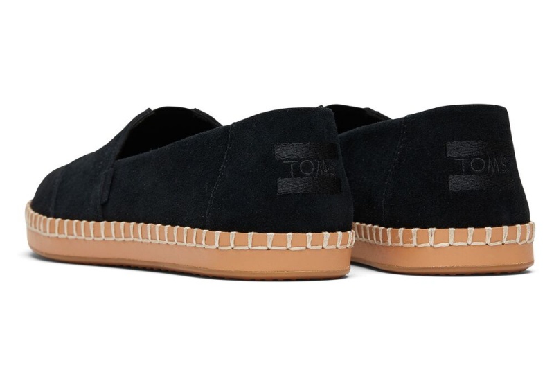 Toms Semsket Skinn Lær Wrap Espadrille Svarte | 4398ZRSWN