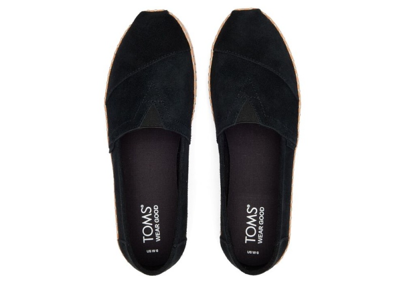 Toms Semsket Skinn Lær Wrap Espadrille Svarte | 4398ZRSWN