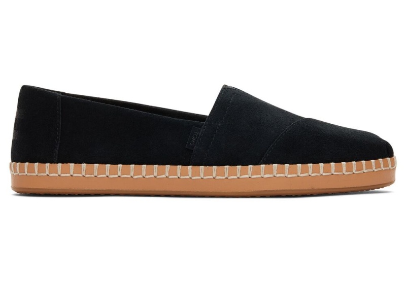 Toms Semsket Skinn Lær Wrap Espadrille Svarte | 4398ZRSWN