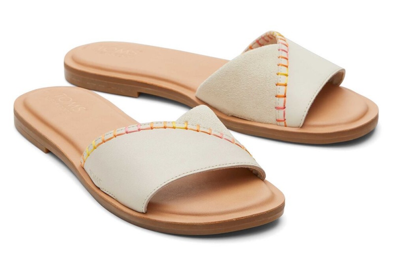 Toms Shea Lær Badesandaler Sandaler Hvite Rosa | 6453LQUPS