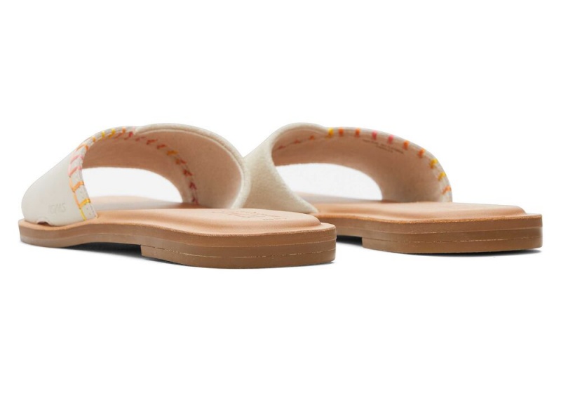 Toms Shea Lær Badesandaler Sandaler Hvite Rosa | 6453LQUPS