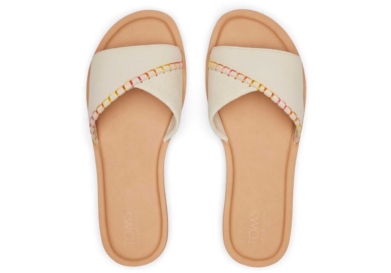 Toms Shea Lær Badesandaler Sandaler Hvite Rosa | 6453LQUPS