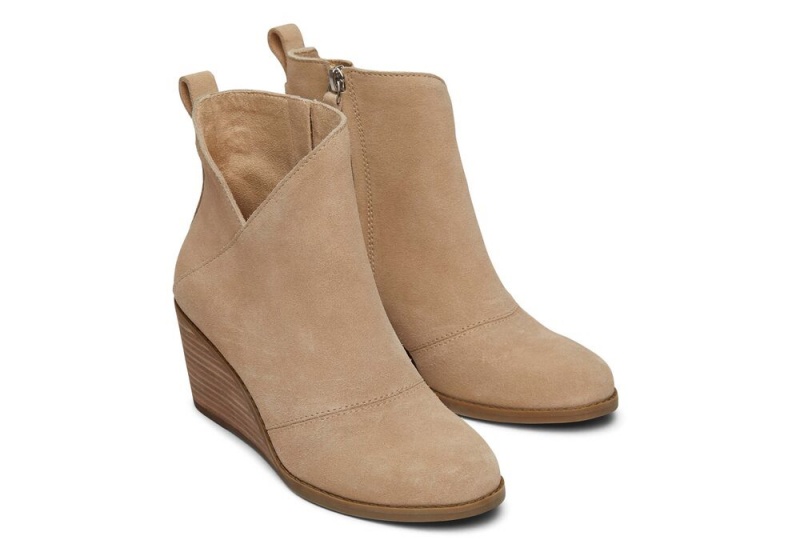 Toms Sutton Oatmeal Semsket Skinn Wedge Støvler Beige | 0721TXBZV