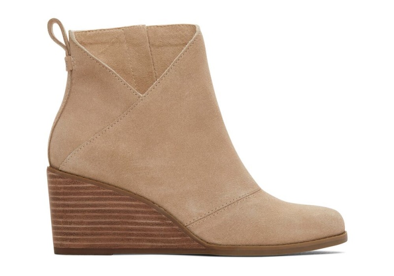 Toms Sutton Oatmeal Semsket Skinn Wedge Støvler Beige | 0721TXBZV