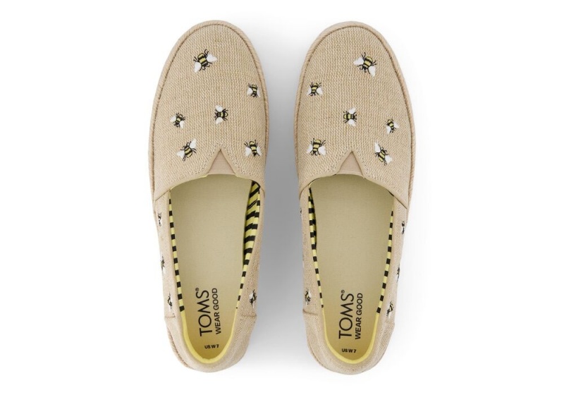 Toms Valencia Embroidered Bees Platform Espadrille Beige | 0782FYDIB