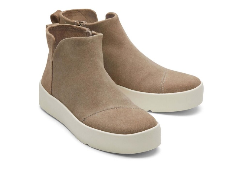 Toms Verona Mid Taupe Semsket Skinn Platform Sneakers Sølv | 5694GANOY