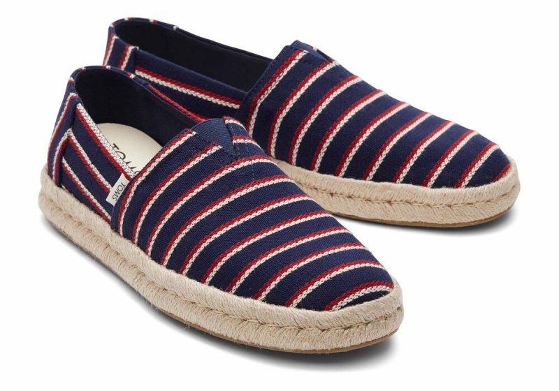 Toms Woven Stripes Rope 2.0 Espadrille Marineblå | 9712XNUDQ